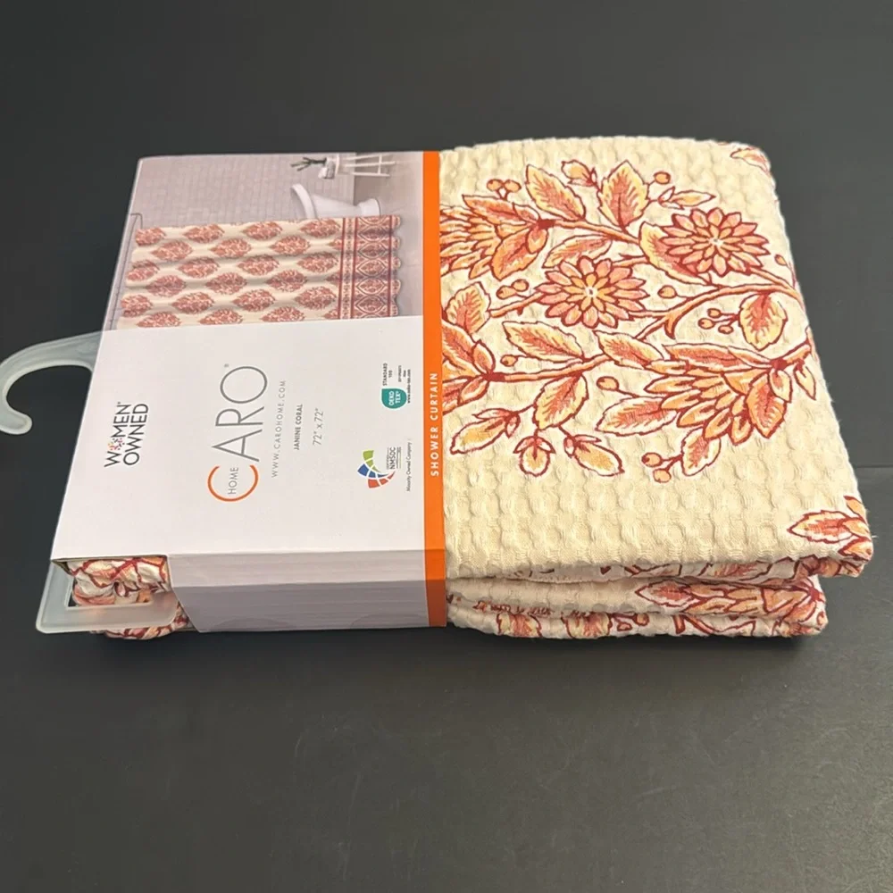 CARO HOME 100% Cotton Jasmine Coral Shower Curtain -72